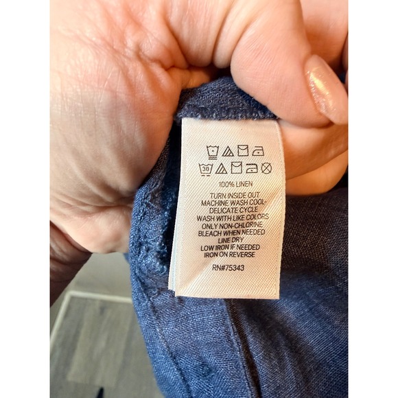 Tahari Women's Navy Blue Linen Sleeveless V Neck Dress XL Button Side - Picture 4 of 7